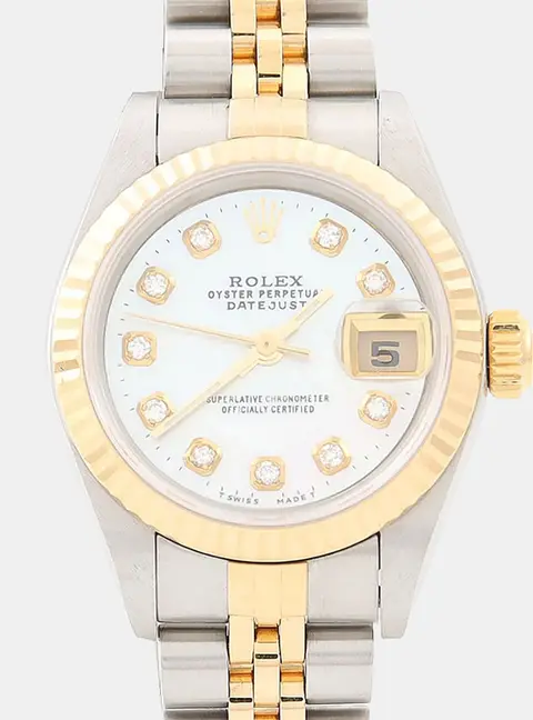 Rolex Datejust 69173 White 18K Yellow Gold Stainless Steel Diamond Automatic Women's Wristwatch 26mm