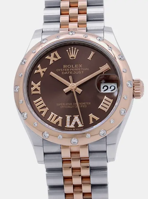 Rolex Datejust l278341Rbr Chocolate 18K Rose Gold Diamond Bezel Stainless Steel Automatic Women's Wristwatch 31 mm