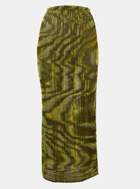 Ronny Kobo Green/Black Devore Midi Jay Skirt S