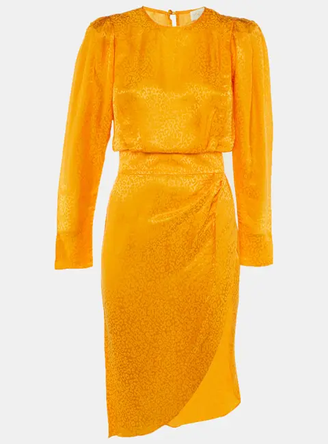 Ronny Kobo Marigold Orange Satin Jacquard Asymmetrical Midi Dress S