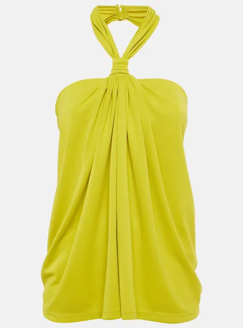 Ronny Kobo Olive Green Jersey Halterneck Ruched Top XS
