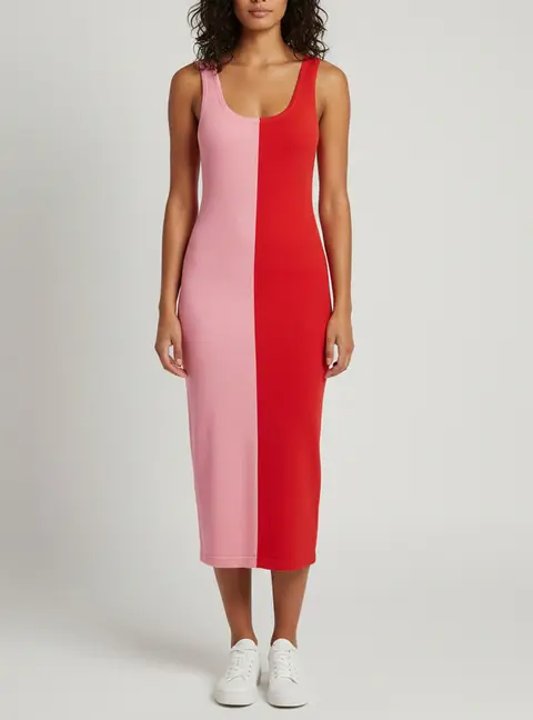 Ronny Kobo Pink /Red Knit Sleeveless Midi Dress S