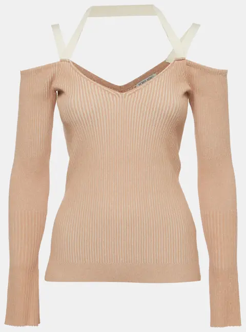 Ronny Kobo Beige Knit Off Shoulder Top M