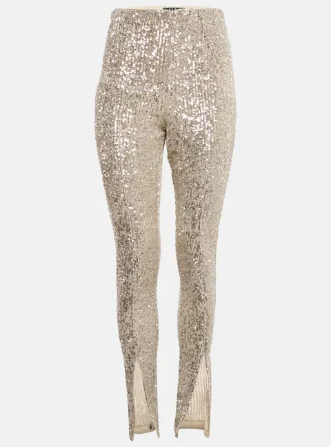 ROTATE BIRGER CHRISTENSEN Beige Sequin Embellished Alicia Pants M