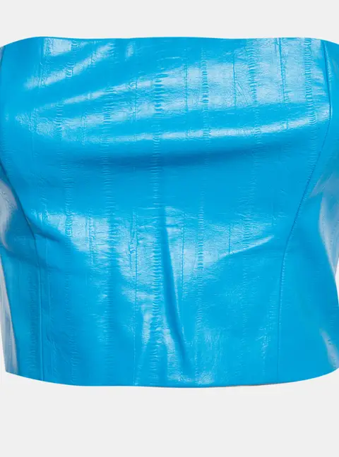 Rotate Blue Faux Leather Strapless Crop Top M