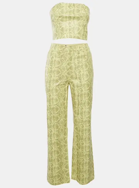 Rotate Birger Christensen Yellow Snakeskin Print Synthetic Leather Rotie Pant Set M