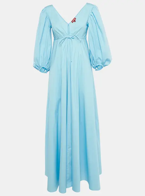 Staud Blue Cotton Tie -Up Detail Dew Amaretti Maxi Dress XS