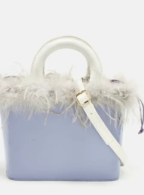Staud Nic Lilac/White Feather and Patent Leather Tote