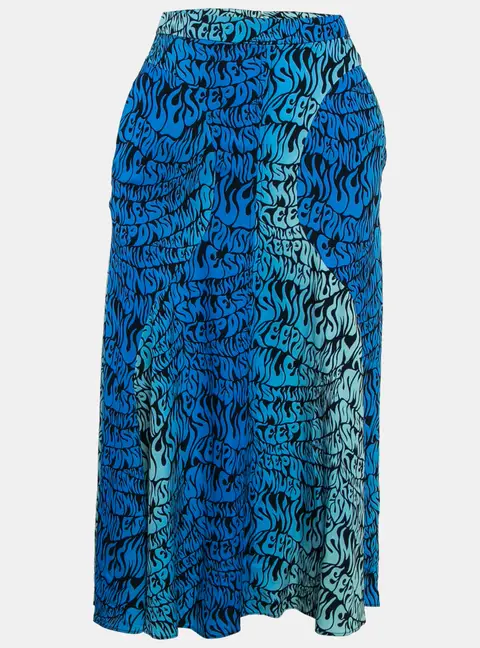 Stella McCartney Blue Printed Crepe de Chine Midi Skirt XS