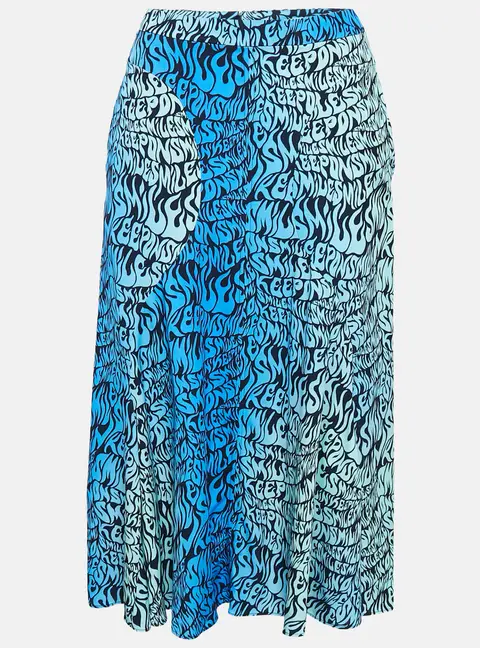 Stella McCartney Blue Printed Crepe de Chine Midi Skirt S