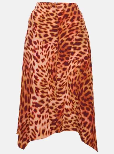 Stella McCartney Pink/Brown Leopard Print Silk Midi Skirt XXS