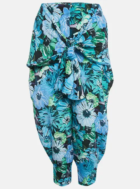 Stella McCartney Multicolor/Blue Floral Print Tie-Up Detail Trousers XS
