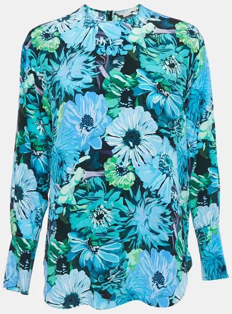 Stella McCartney Blue Floral Print Silk Blouse S