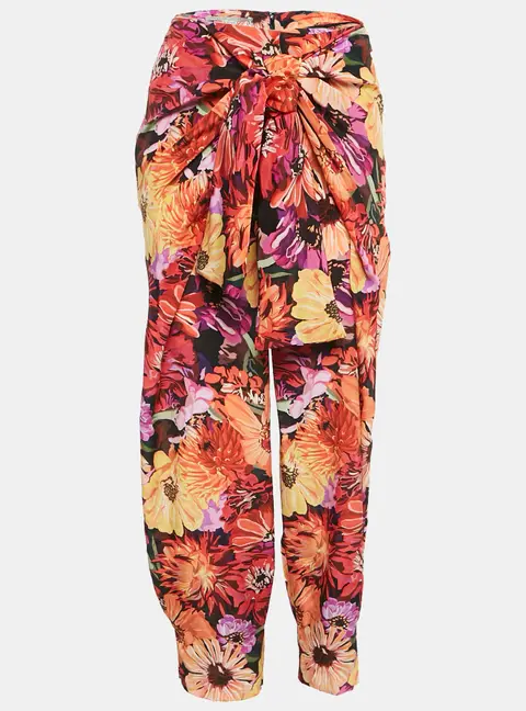 Stella McCartney Red Floral Print Silk Tie-Up Trousers S