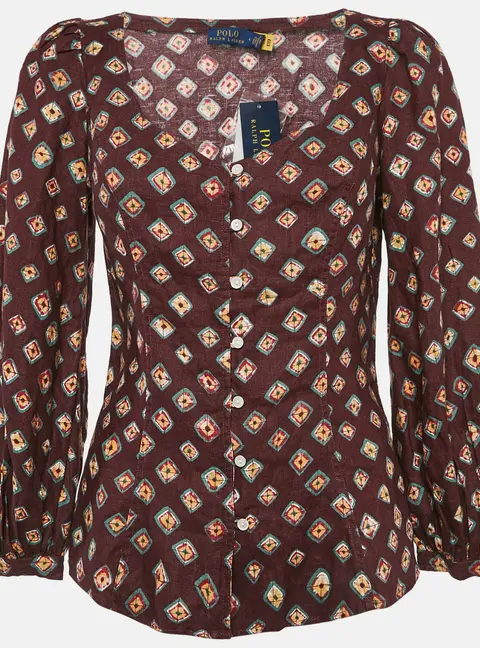 Polo Ralph Lauren Burgundy Printed Linen Blouse S