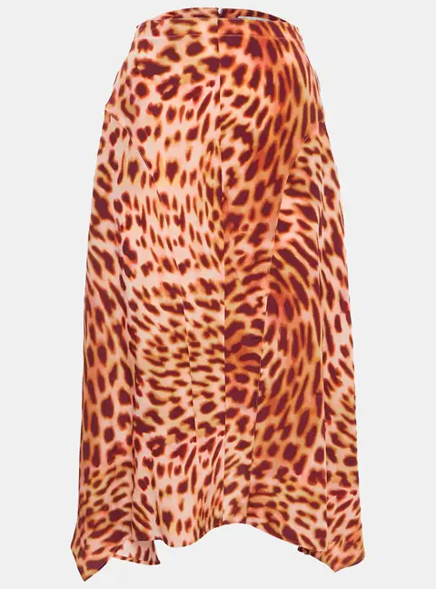 Stella McCartney Pink/Brown Leopard Print Silk Flared Midi Skirt XS
