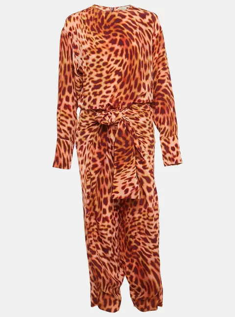 Stella McCartney Brown Leopard Print Silk Tie-Up Jumpsuit S