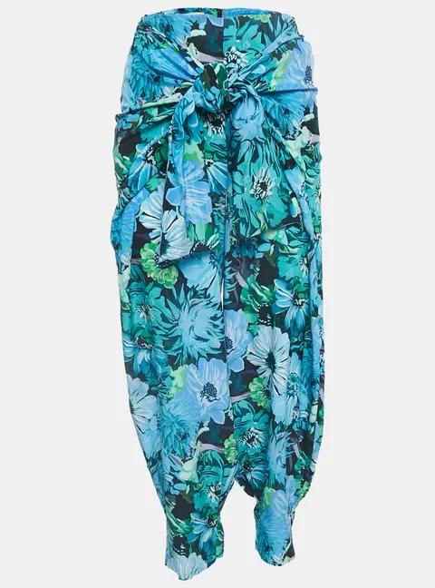 Stella McCartney Blue Floral Print Silk Tie-Up Trousers S