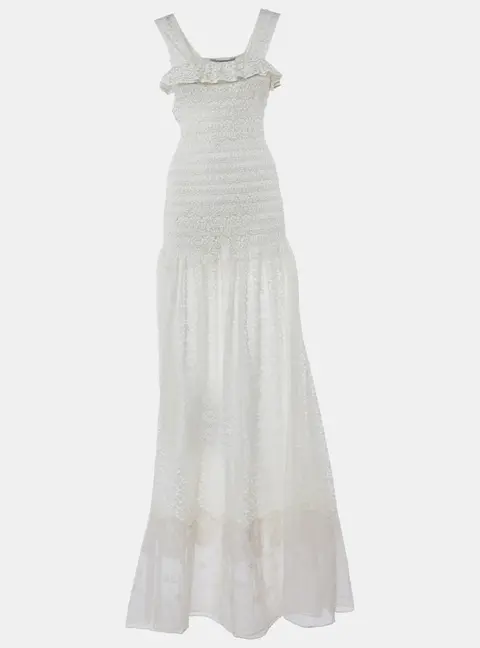 Stella McCartney Off-White Lace Sleeveless Smocked Long Dress S