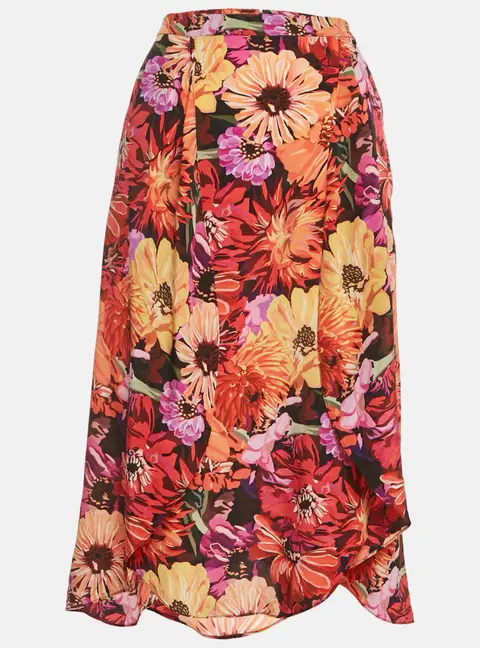 Stella McCartney Multicolor Flower Print Silk Midi Skirt S