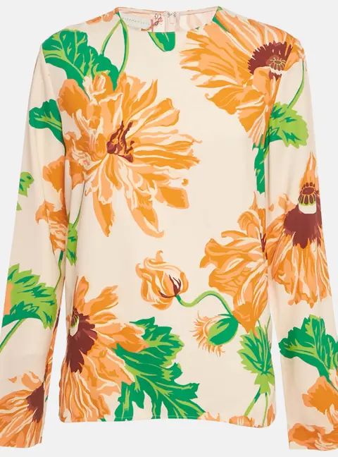 Stella McCartney Orange Floral Print Crepe Blouse S