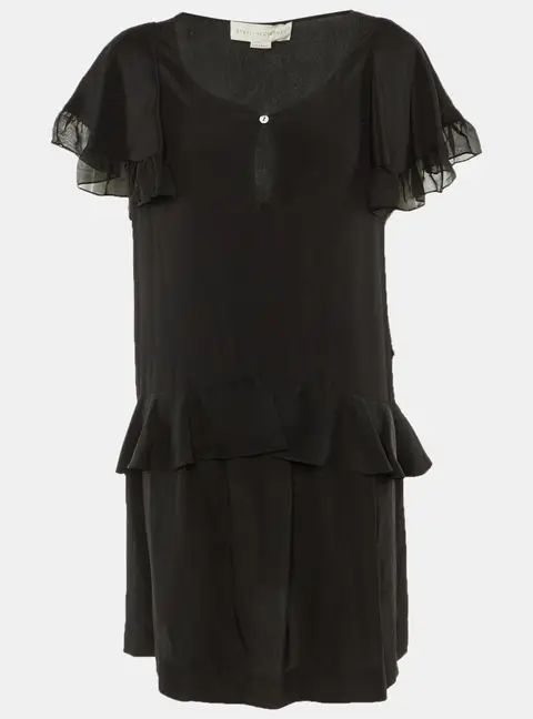 Stella McCartney Black Silk Frill Detail Mini Dress L