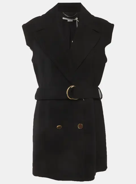 Stella McCartney Black Wool Blend Belted Double Breasted Vest XL