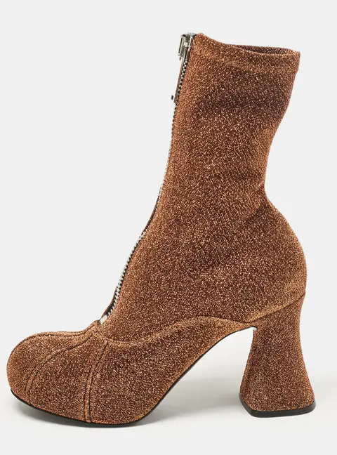 Stella McCartney Brown Lurex Fabric Groove Ankle Length Boots Size 38