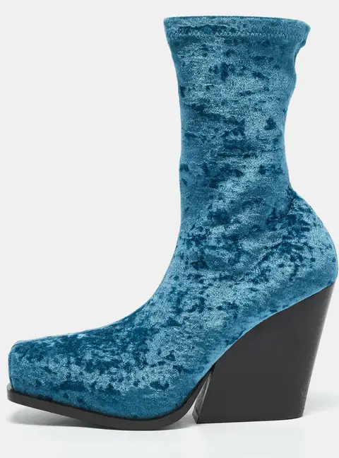 Stella McCartney Blue Velvet Cowboy Crushed Ankle Length Boots Size 38