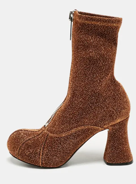 Stella McCartney Copper Lurex Fabric Groove Ankle Length Boots Size 37
