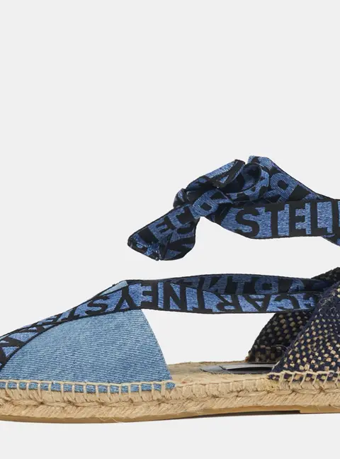 Stella McCartney Gaia Size 36 Blue/Black Denim and Fabric Ankle Tie Espadrille Flats