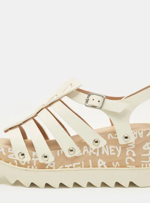 Stella McCartney Elyse Size 38 White Leather Ed Curtis Edition Wedge Ankle Strap Sandals