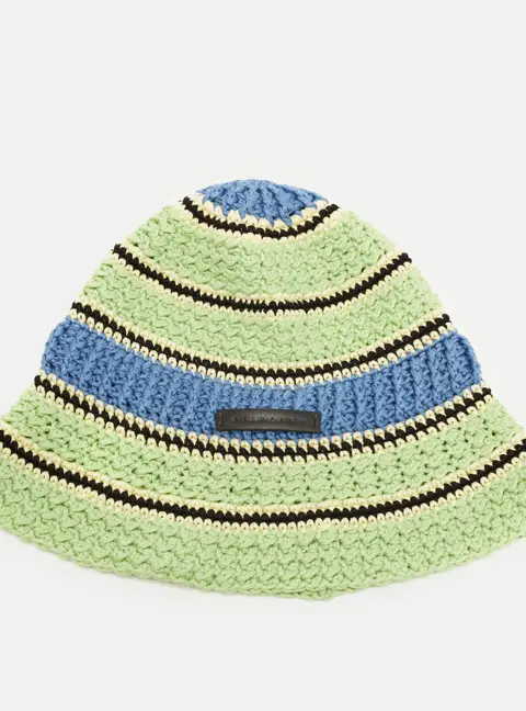 Stella McCartney Green Striped Crochet Cotton Bucket Hat Size 58