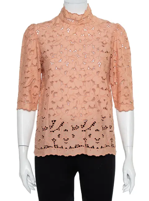 Stella McCartney Pink Eyelet Lace Back Button Detail Top S