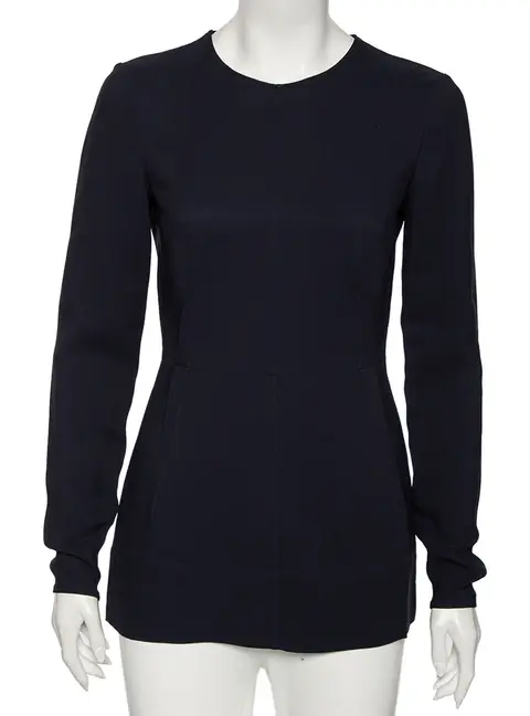 Stella McCartney Navy Blue Cady Long Sleeve Peplum Blouse S