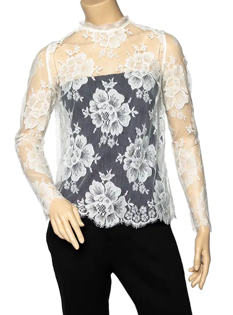 Stella McCartney White Lace Fringed Sheer Top S
