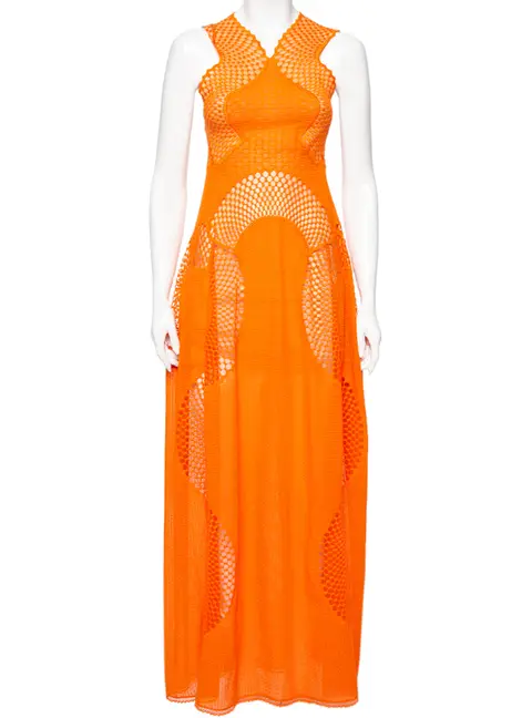 Stella McCartney Orange Lace & Mesh Inset Sleeveless Maxi Dress XS