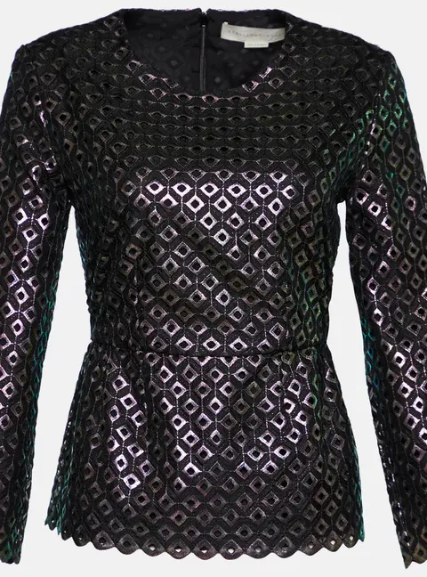Stella McCartney Black Cutwork Peplum Top S