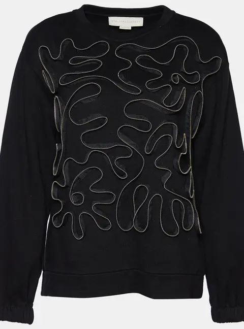 Stella McCartney Black Zipper Squiggle Cotton Knit Sweatshirt XS