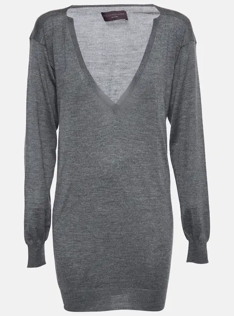 Stella McCartney Grey Knit Long Sleeve V Neck Sweater S