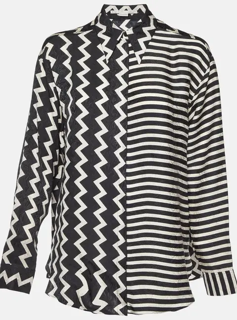 Stella McCartney Black/White Chevron & Stripes Print Jacquard Silk Shirt S