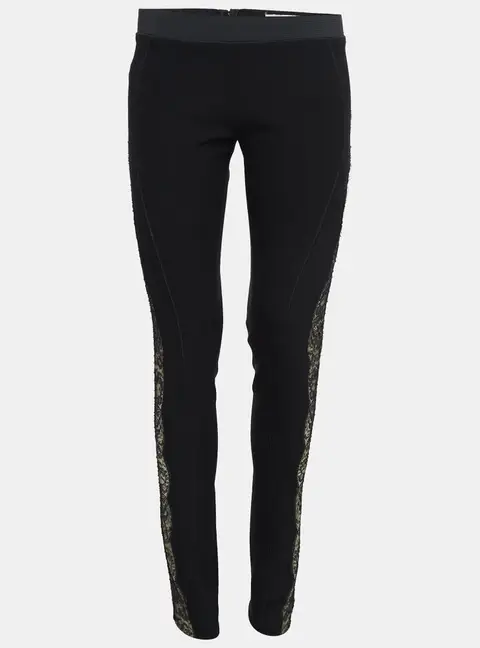 Stella McCartney Black Sheer Lace Side Trim Stretch Wool Trousers M