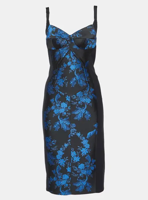 Stella McCartney Black Stretch Crepe Floral Jacquard Paneled Bustier Midi Dress S