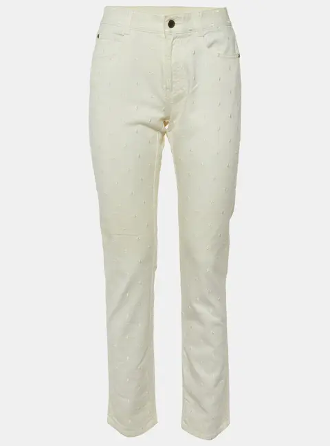 Stella McCartney Ivory Star Embroidered Cotton Slim Fit Jeans M/Waist 32"
