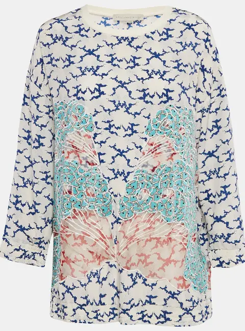 Stella McCartney White Printed & Embroidered Silk Jumper M