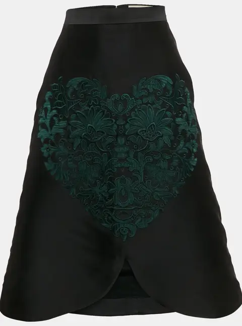 Stella McCartney Black Embroidered Silk Blend Midi Skirt S