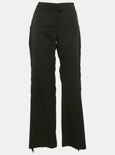 Stella McCartney Black Wool Fringed Detail Flared Trousers M