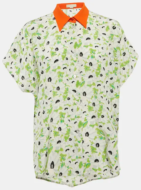 Stella McCartney Green Floral Print Silk Kaftan Style Shirt XS