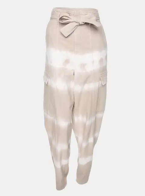 Stella McCartney Beige/White Cotton Bamboo Safari Tie Dye Pant S