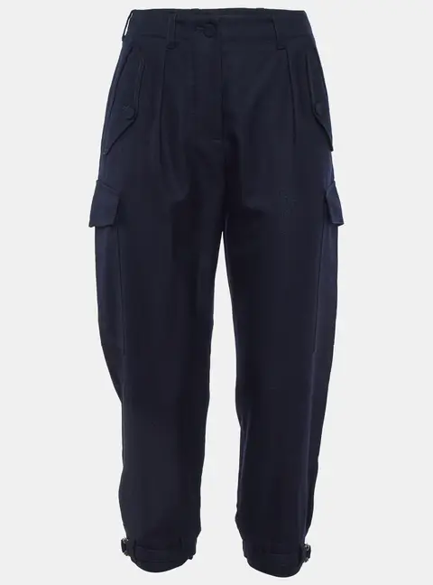 Stella McCartney Navy Blue Wool Belted Cuff Detail Trousers M